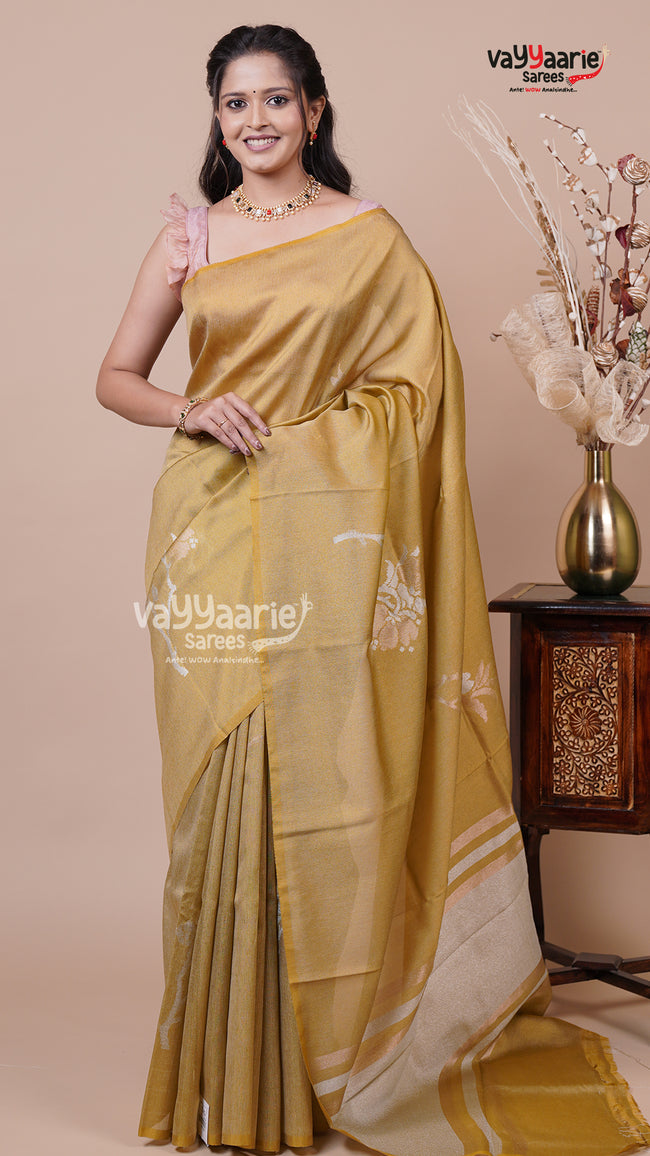 Mehendi Green Tissue Saree for Festive Wear Hover Image