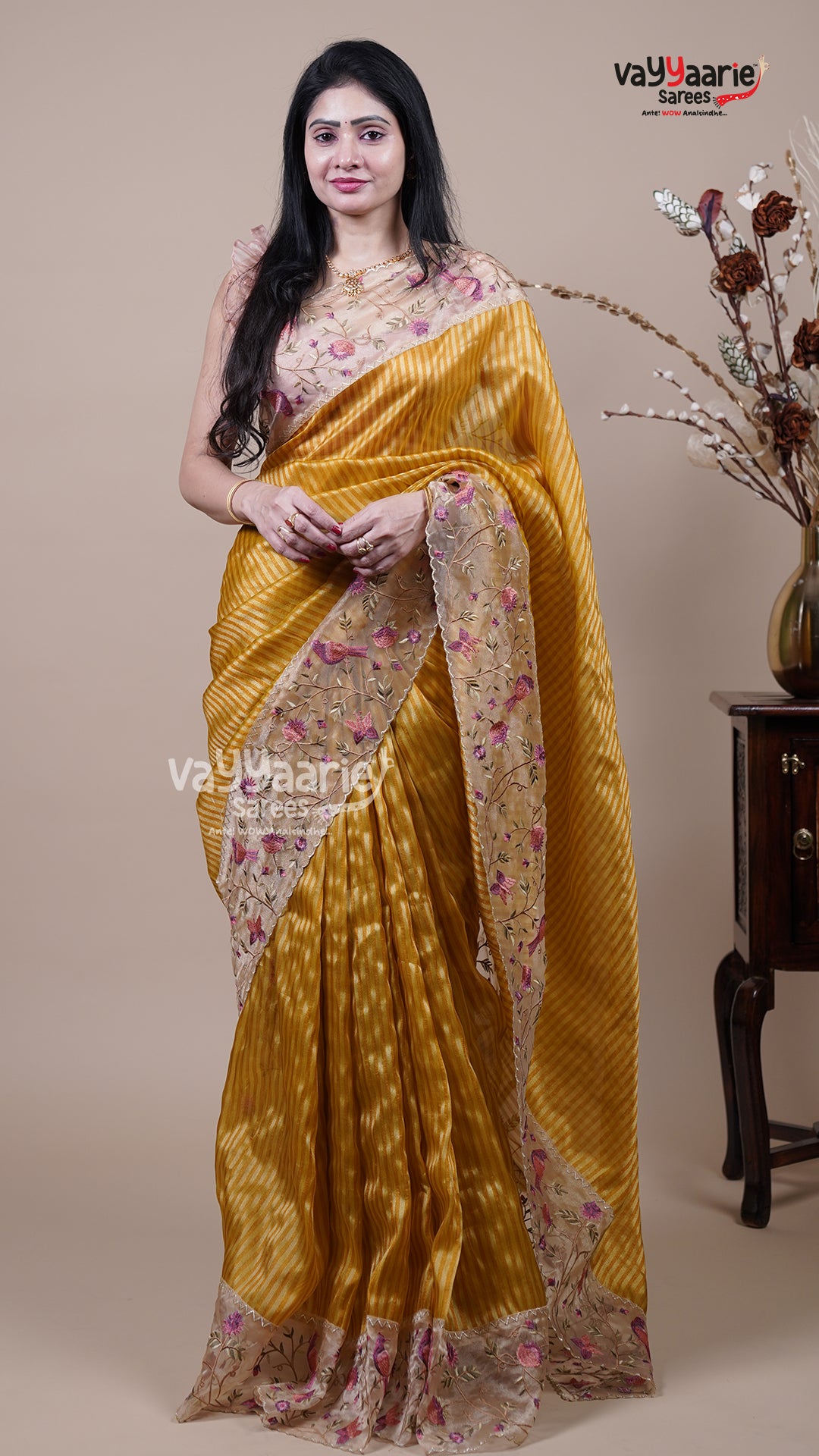 Gold Tissue Fancy Saree for Traditional Wear