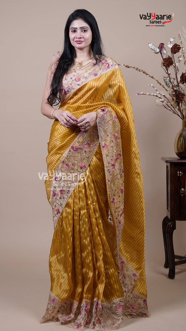 Gold Tissue Fancy Saree for Traditional Wear Hover Image
