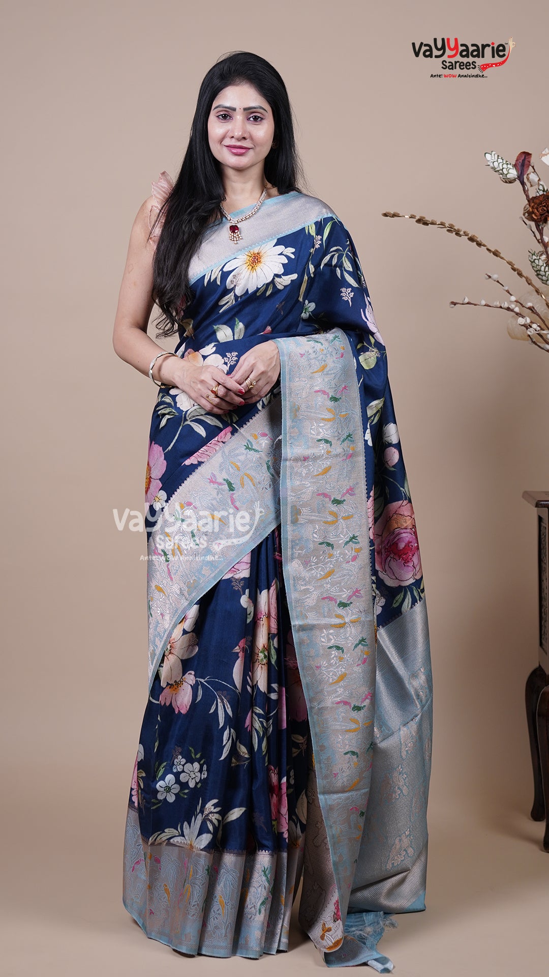 Navy Blue Tissue Fancy Saree for Ceremonial Wear