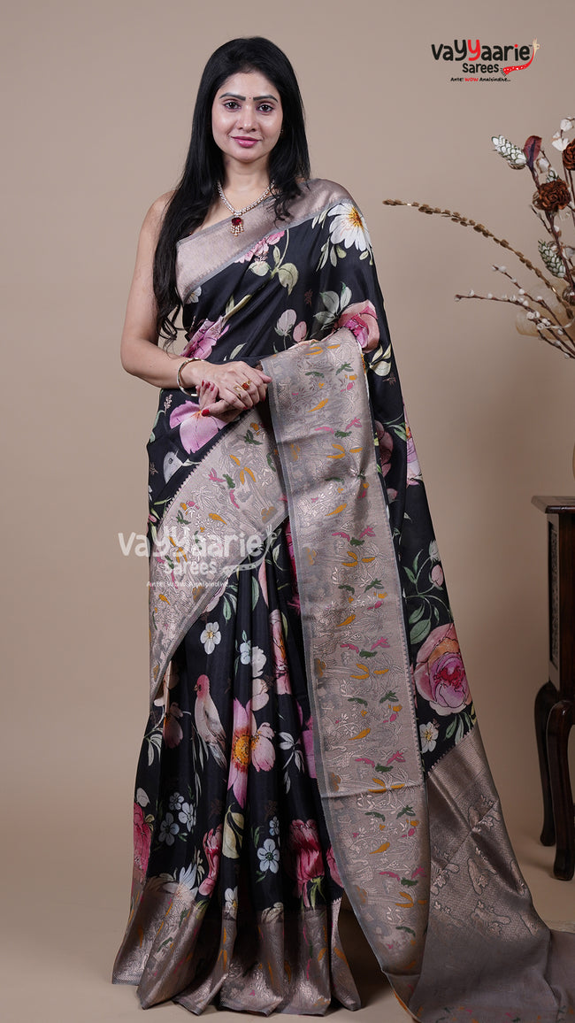 Black Tissue Fancy Saree for Everyday Elegance Hover Image