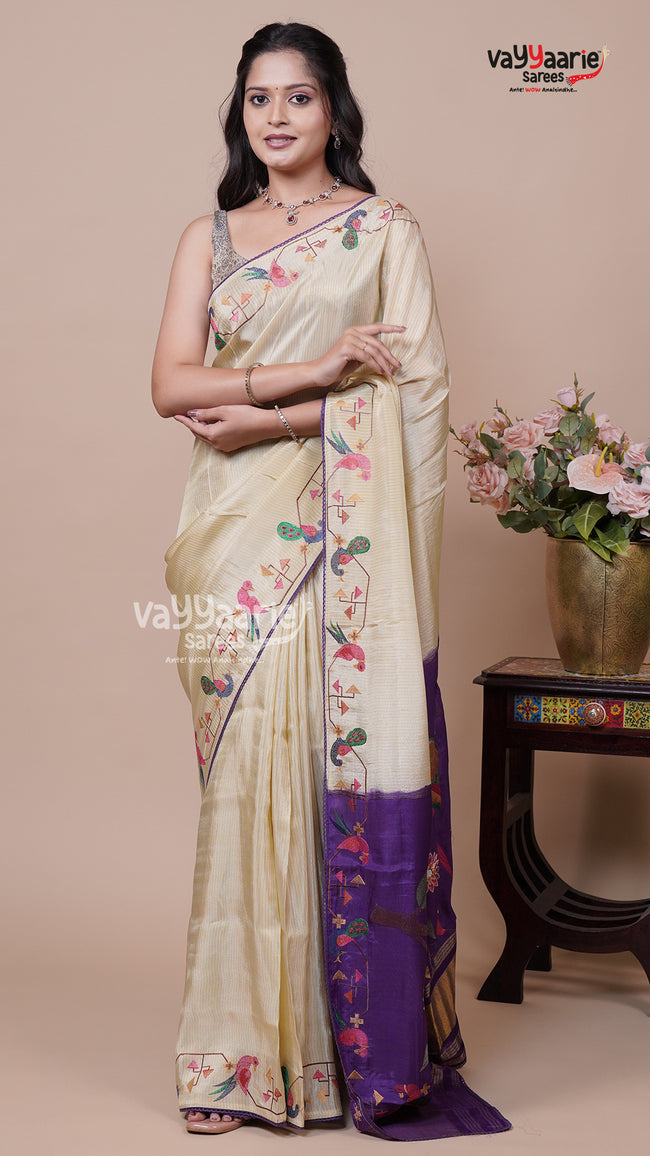 Cream Tissue Saree for Gifting Hover Image