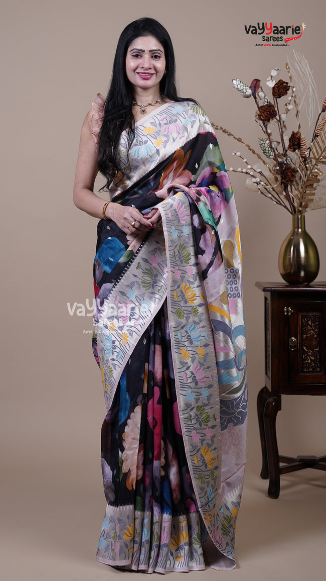 Multi Colour Tusser Fancy Saree for Office Celebrations Hover Image