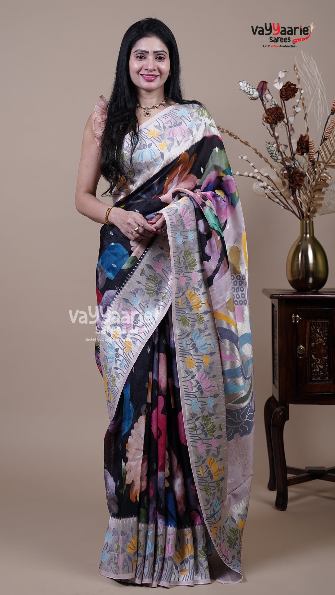 Multi Colour Tusser Fancy Saree for Office Celebrations