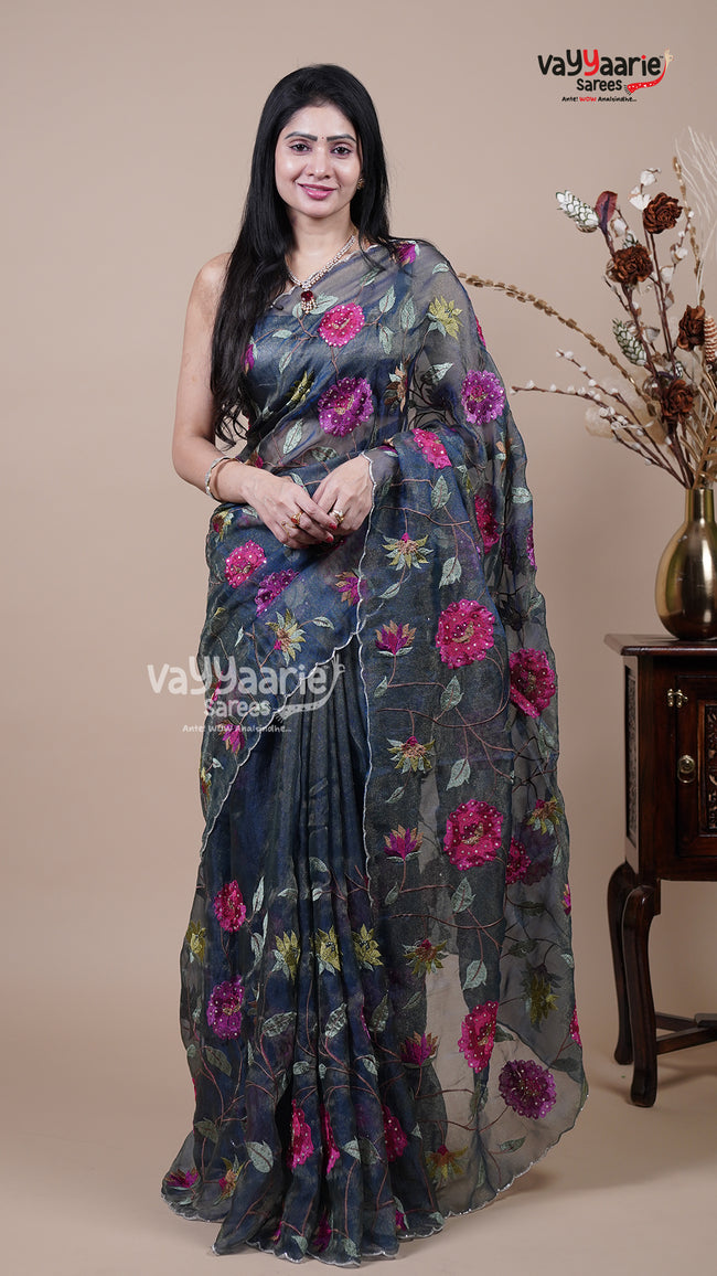 Peacock Blue Tissue Fancy Saree for Celebration Wear Hover Image