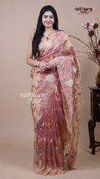 Onion Pink Tissue Fancy Saree for Gifting