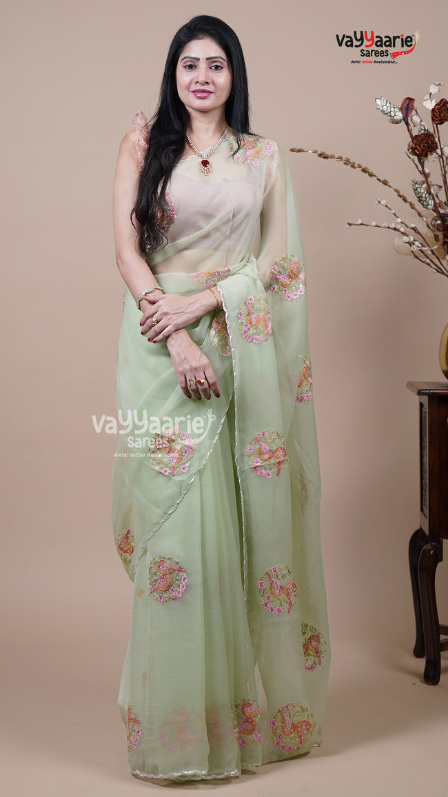 Pista Green Crush Fancy Saree for Day Events Hover Image