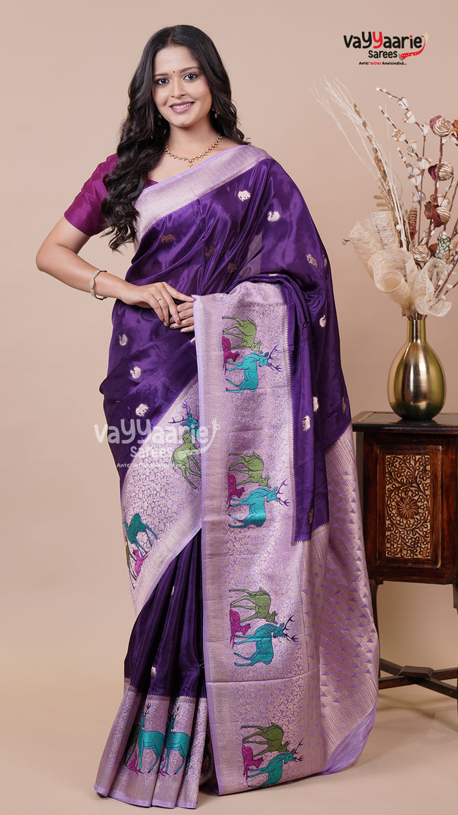 Banaras Mango Silk Saree in Violet for Elegant Events Hover Image