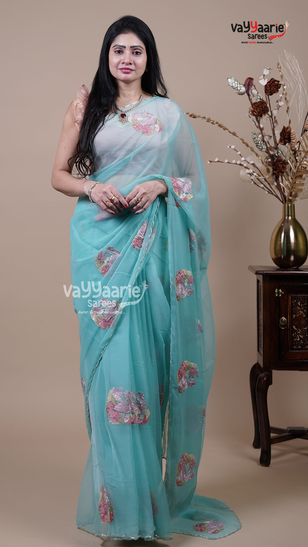 Sea Green Crush Fancy Saree for Special Occasions