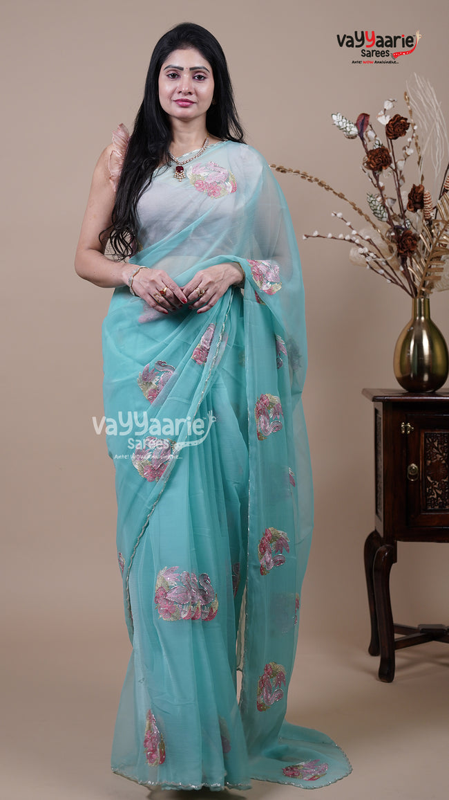 Sea Green Crush Fancy Saree for Special Occasions Hover Image