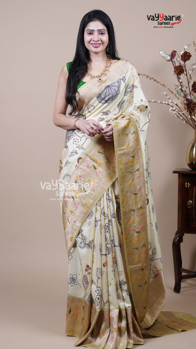 Light Yellow Tissue Fancy Saree for Casual Occasions Hover Image