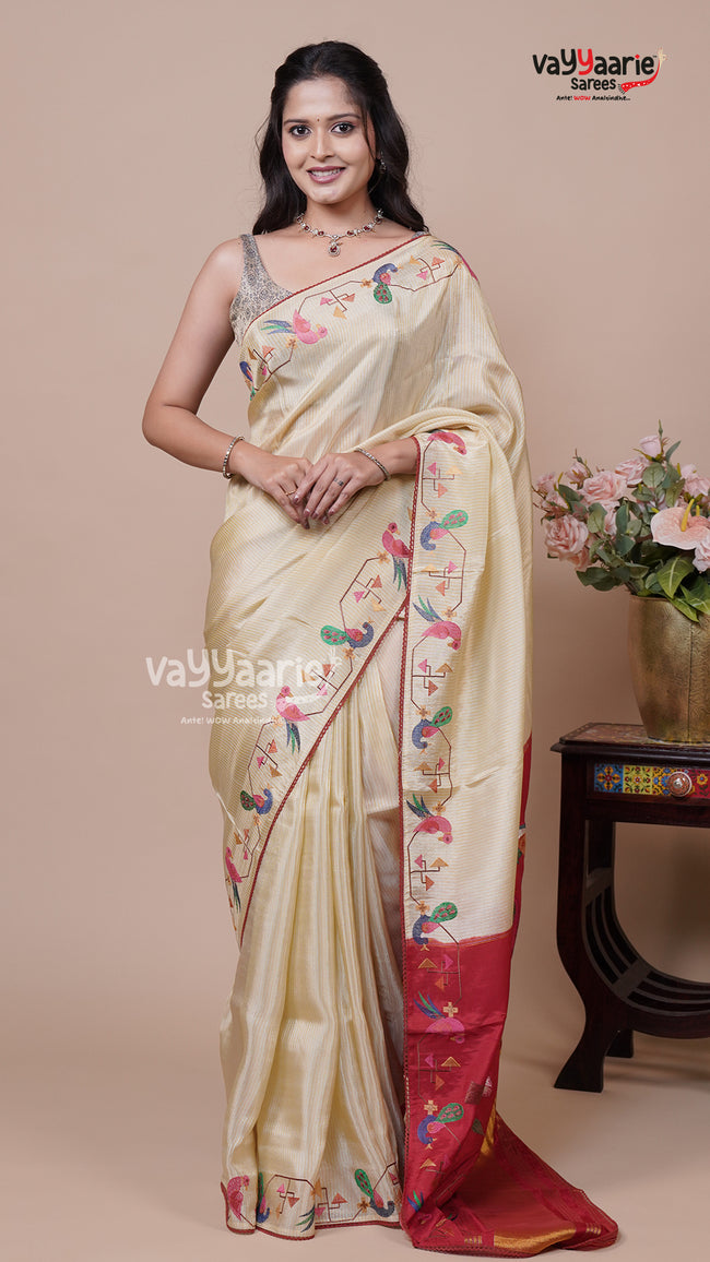 Cream Tissue Fancy Saree for Women Hover Image