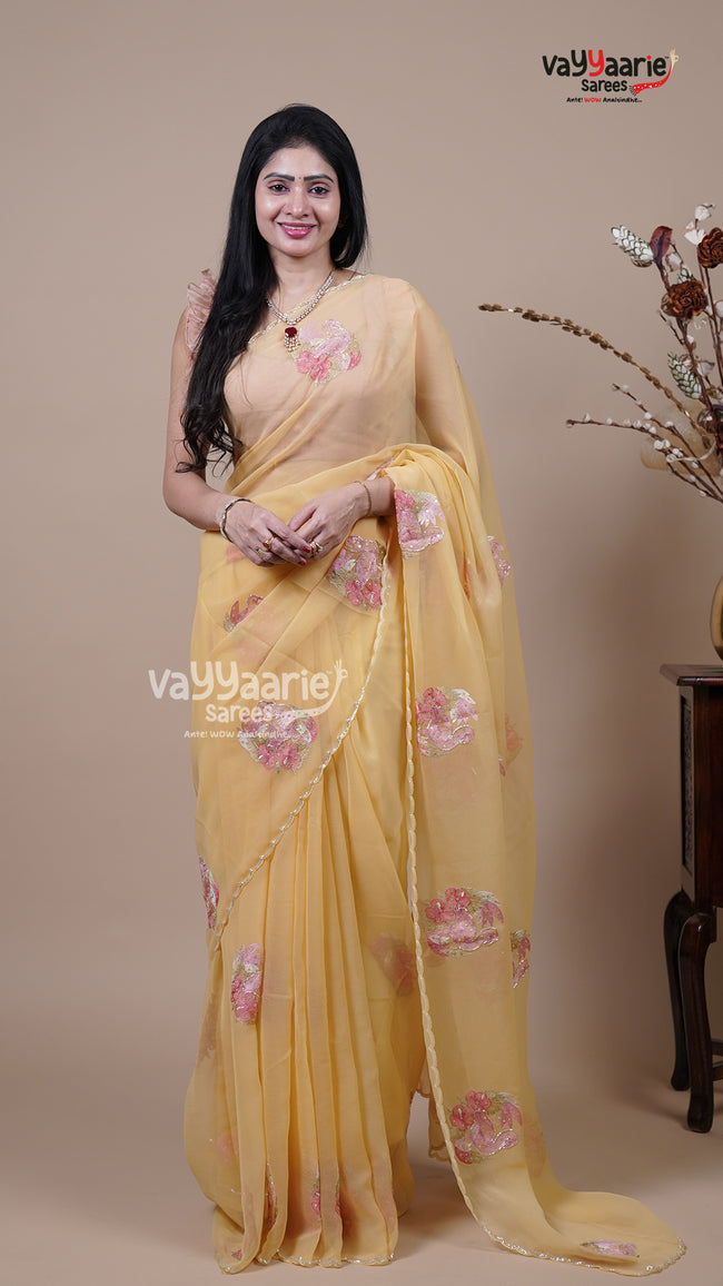 Biscuit Crush Fancy Saree for Evening Wear Hover Image