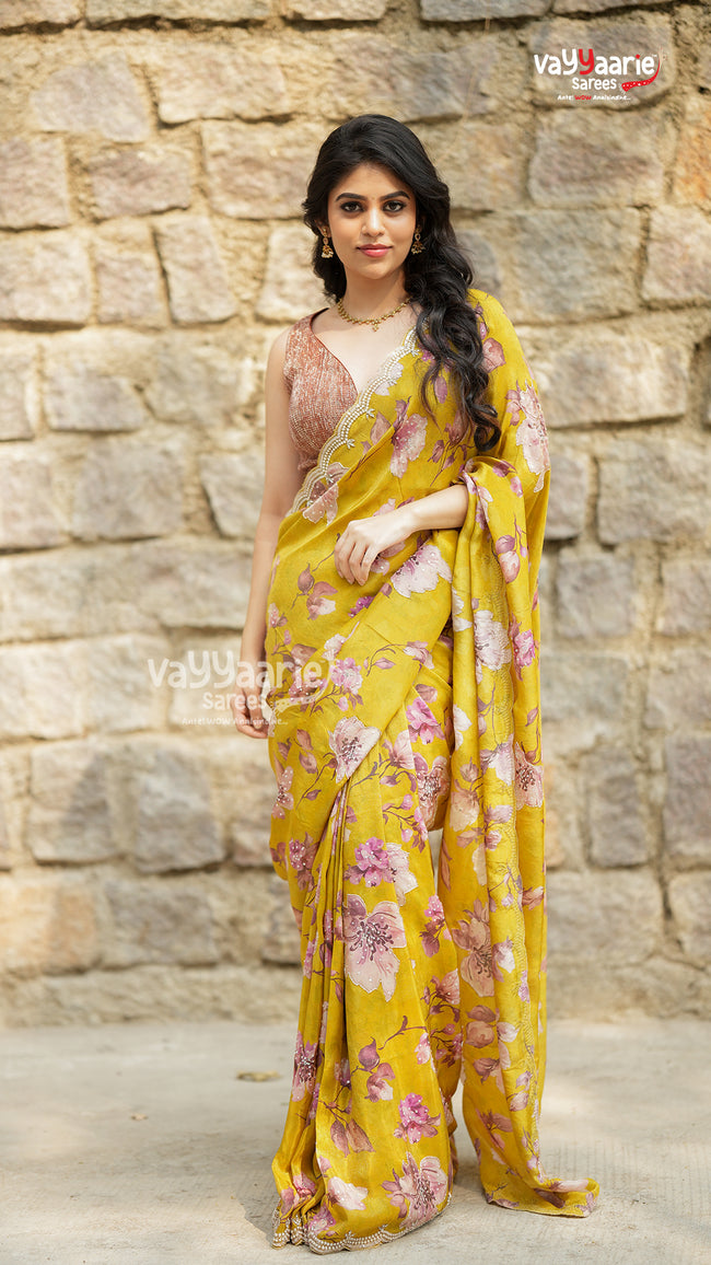 Elegant Gold Tissue Saree for Special Occasions Hover Image