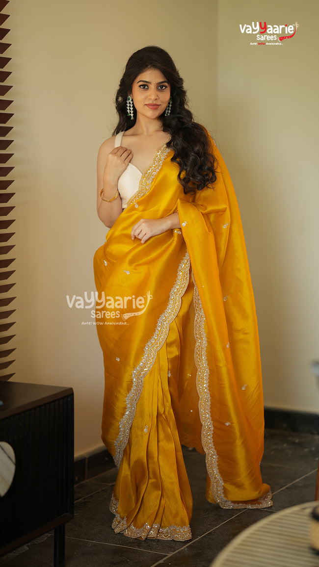 Gold Tissue Designer Saree for Party Wear Hover Image