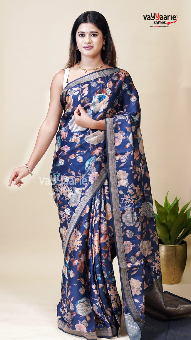 Blue Organza Fancy Saree for Festive Wear Hover Image