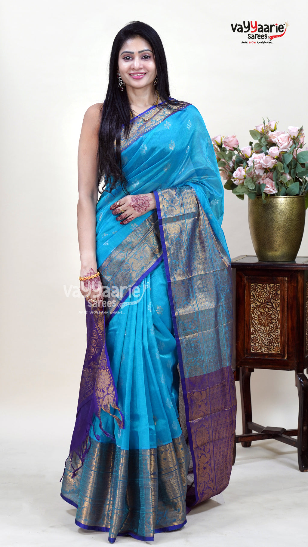 Sky Blue Kuppadam Saree for Day Functions