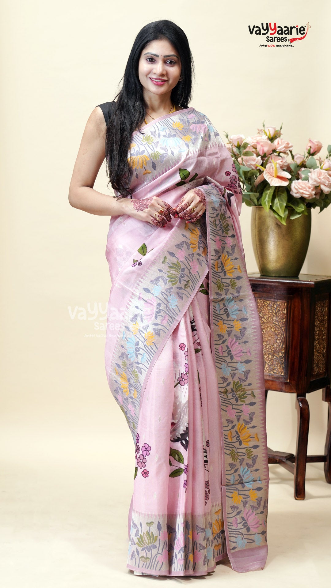 Pink Tusser Saree for Festive Day Functions