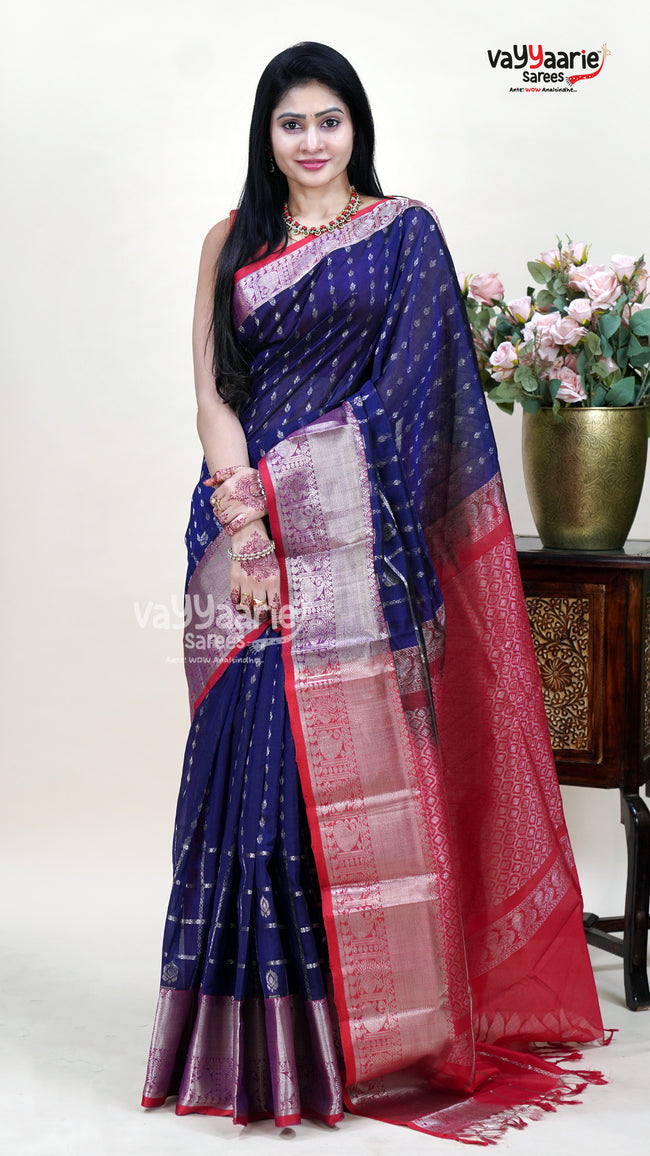 Navy Blue Kuppadam Handloom Saree for Traditions Hover Image