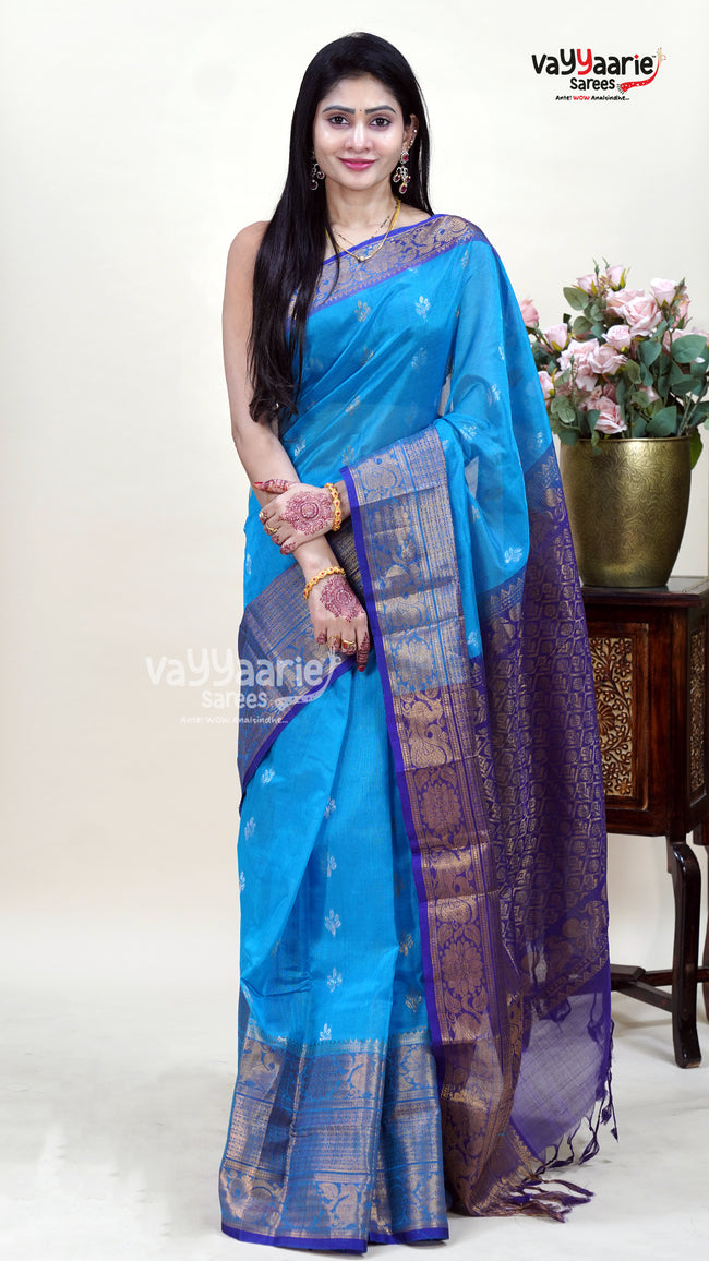 Sky Blue Kuppadam Saree for Soft Elegance Hover Image