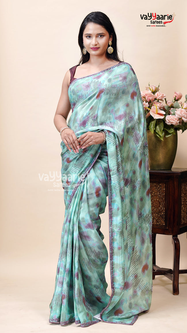 Sea Green Georgette Saree for Reception Wear Hover Image