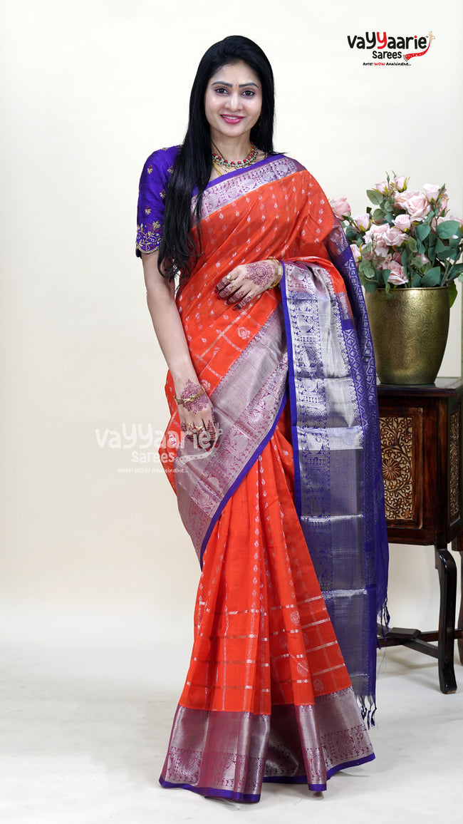 Orange Kuppadam Saree for Bright Festive Wear Hover Image