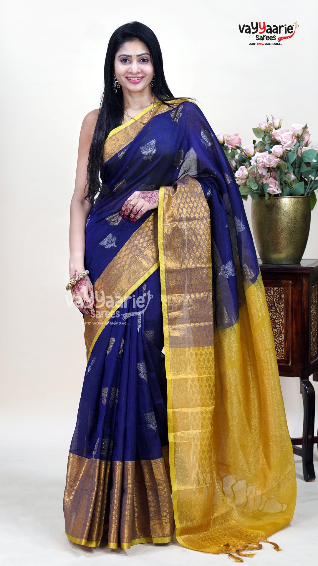 Navy Blue Kuppadam Saree for Occasion Wear