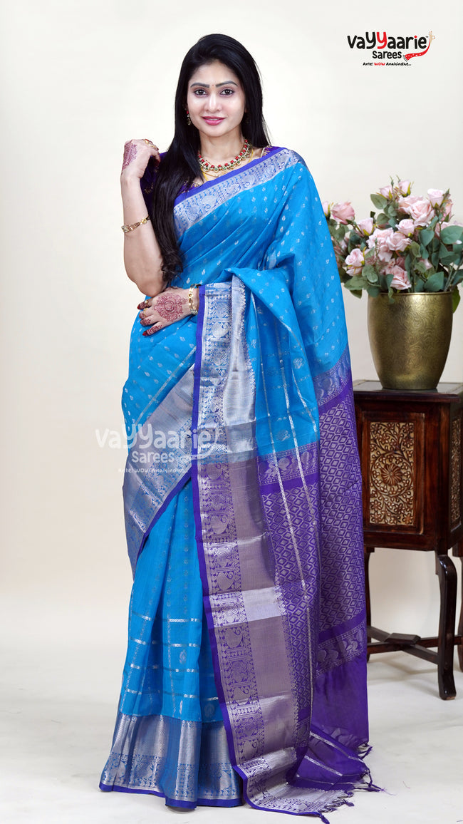 Sky Blue Kuppadam Saree for Elegant Day Wear Hover Image