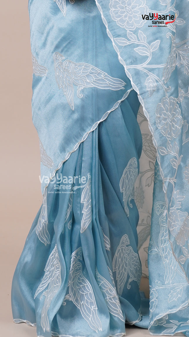 Tissue Saree in Light Blue for Celebrations Main Image