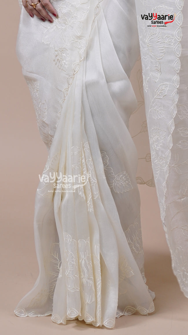 Cream Tissue Saree for Festive Wear Main Image