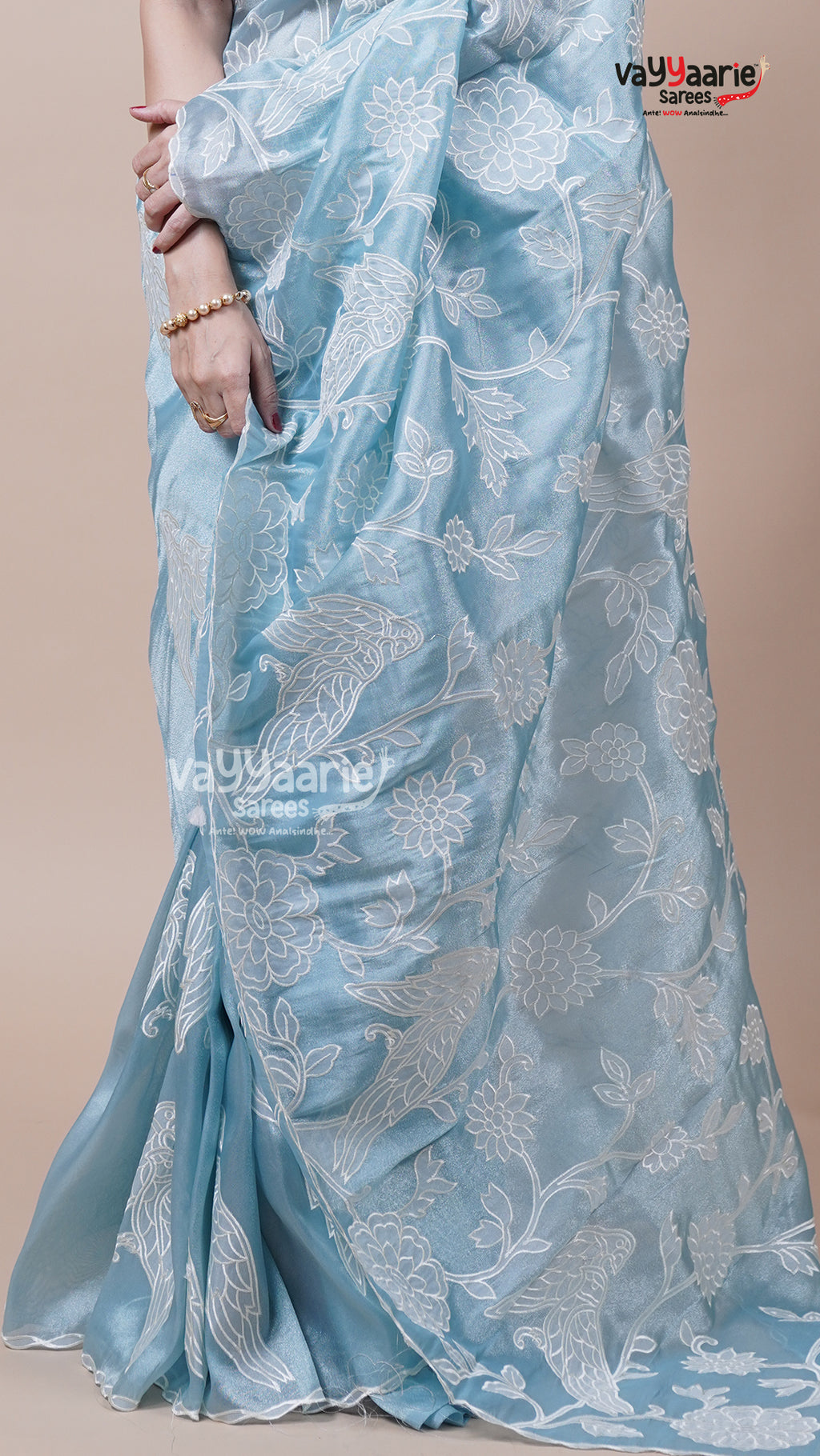 Tissue Saree in Light Blue for Celebrations