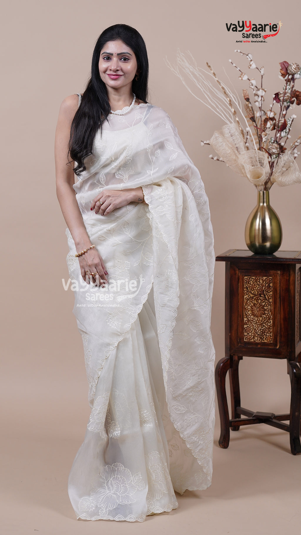 Cream Tissue Saree for Festive Wear