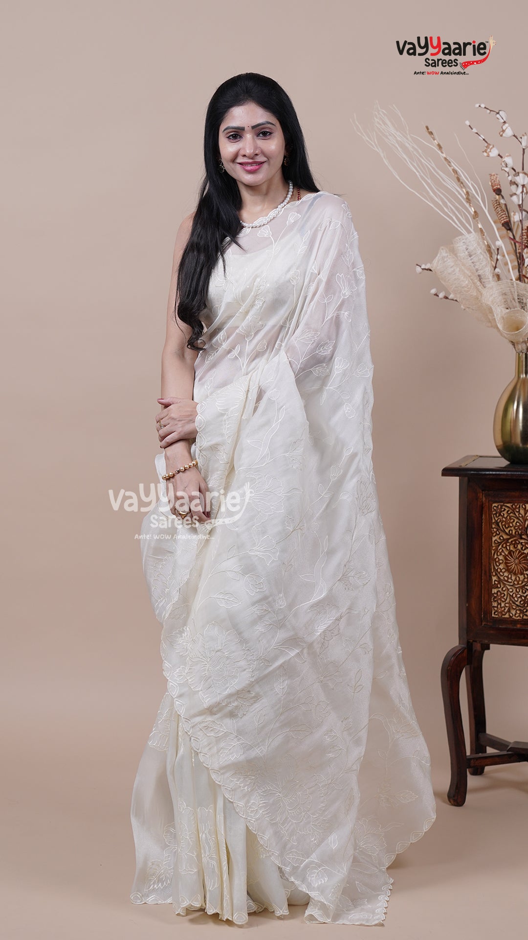 Cream Tissue Saree for Festive Wear