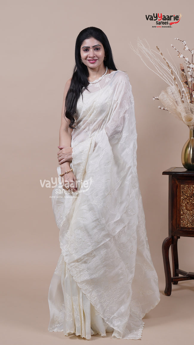 Cream Tissue Saree for Festive Wear Hover Image