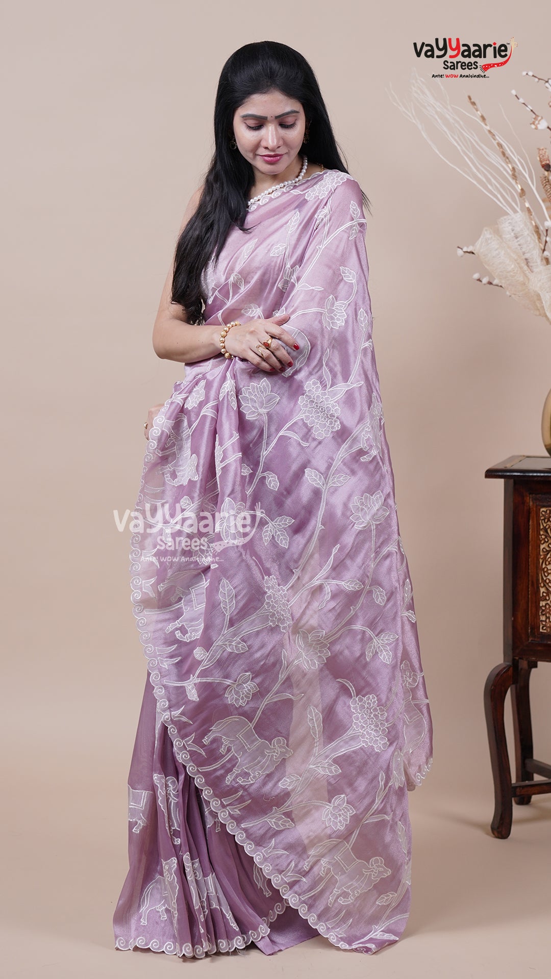 Tissue Saree in Onion Pink for Elegant Events