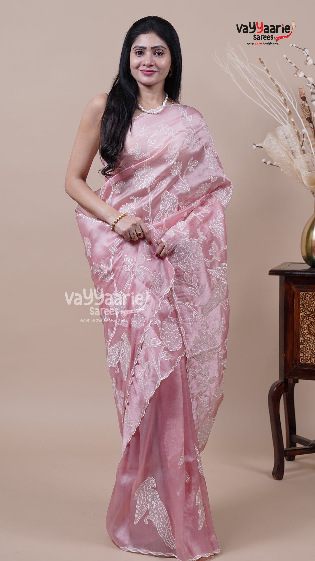 Tissue Saree in Pink for Party Wear