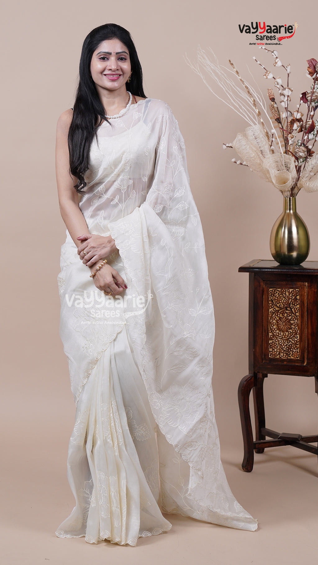 Cream Tissue Saree for Festive Wear