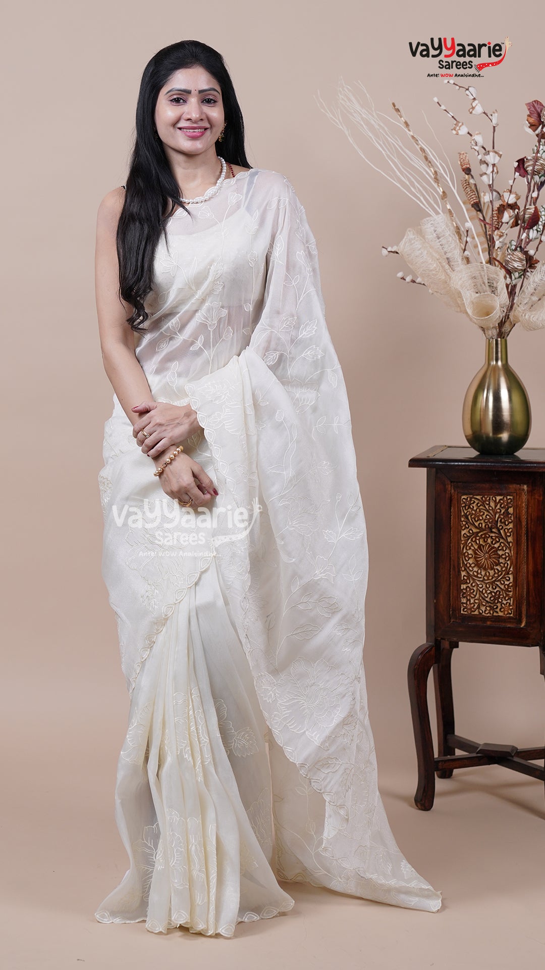 Cream Tissue Saree for Festive Wear