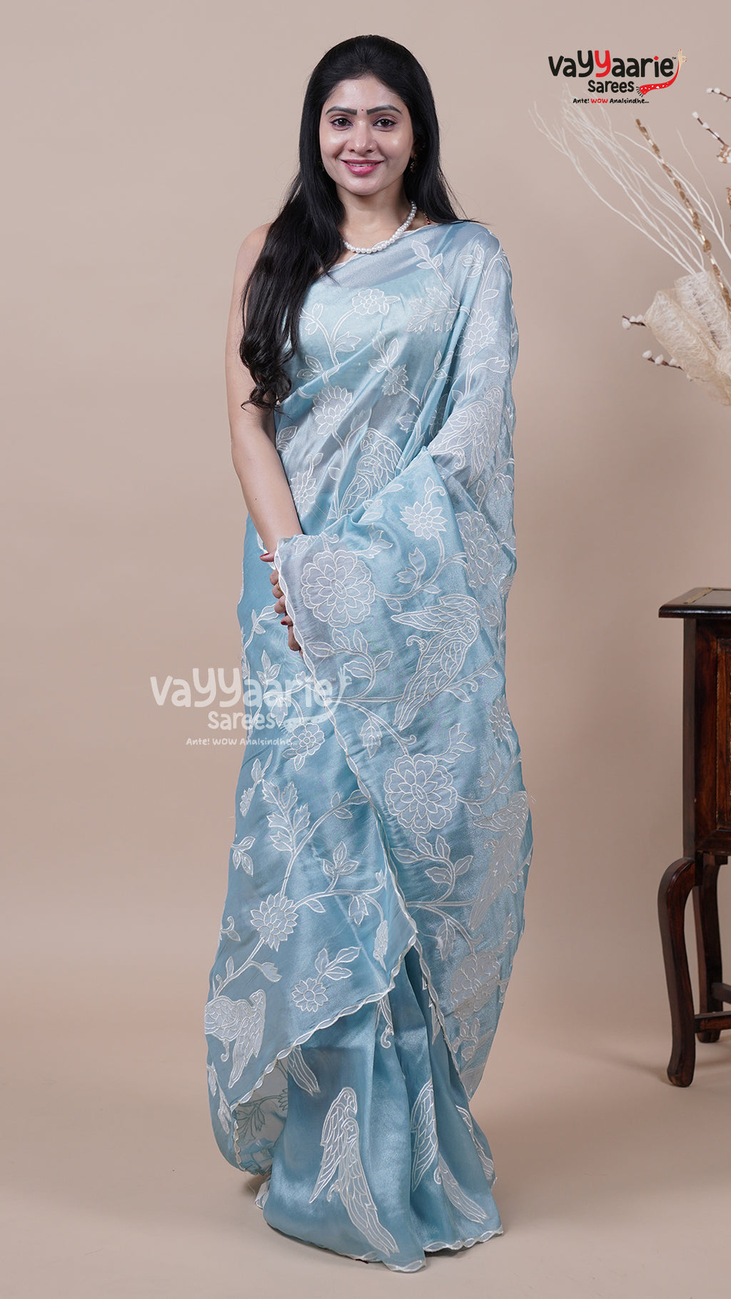 Tissue Saree in Light Blue for Celebrations