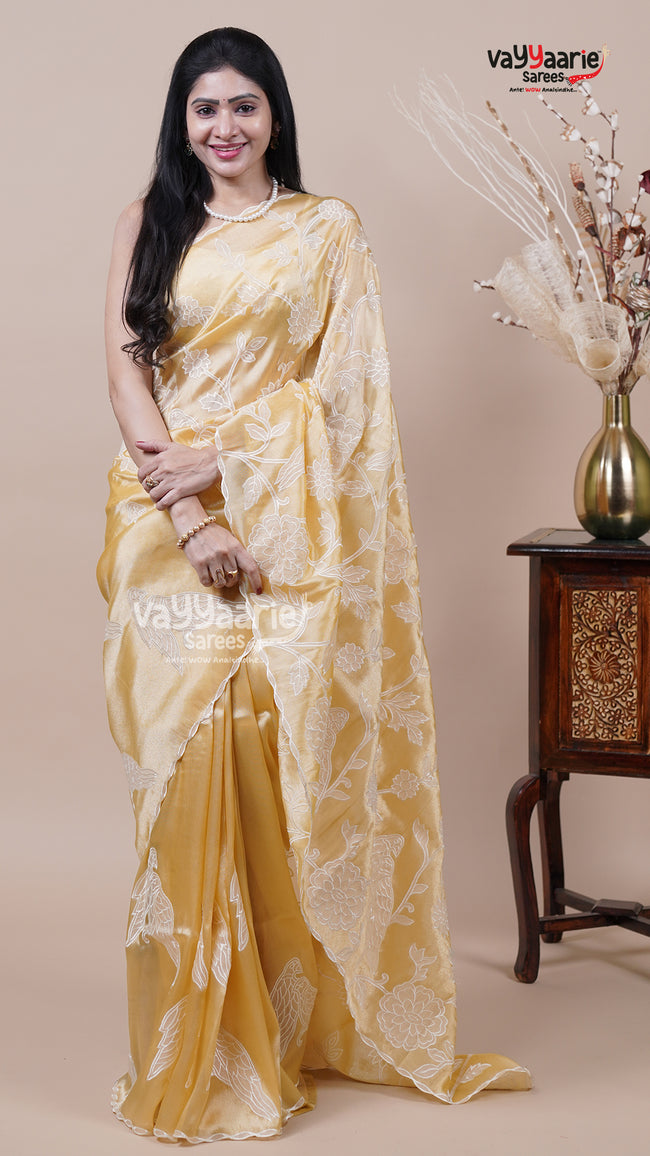 Gold Tissue Fancy Saree for Women Hover Image