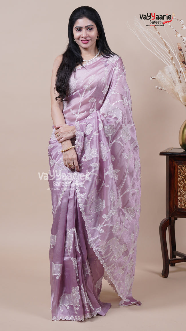 Tissue Saree in Onion Pink for Elegant Events Hover Image